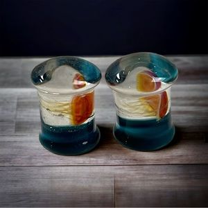 PAIR Jellyfish Glass Double Flare Plugs Jelly Fish Gauges Jewelry 10mm 00g